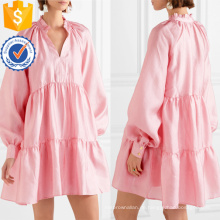 Loose Fit Rosa Tiered Langarm Mini Sommerkleid Herstellung Großhandel Mode Frauen Bekleidung (TA0329D)